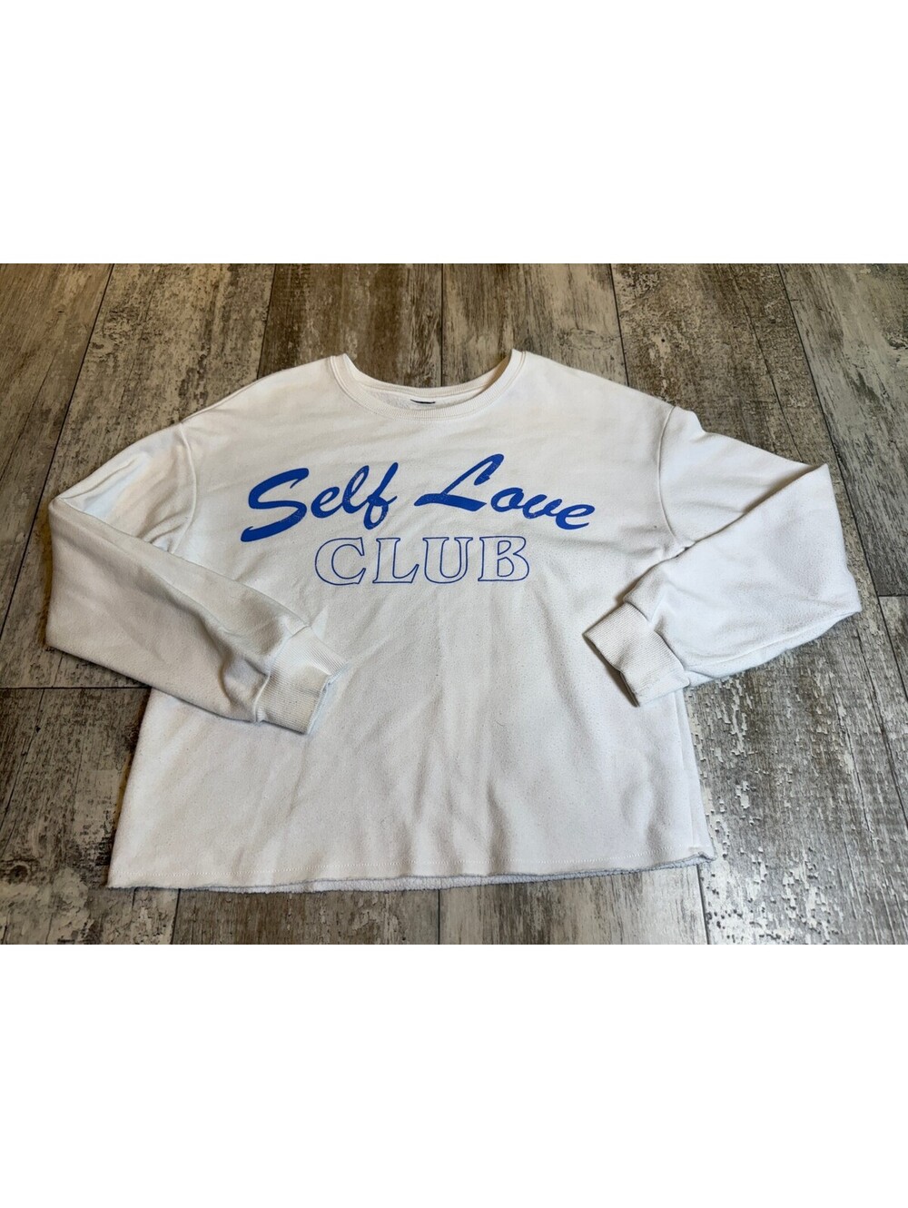 Self Love Club White Crewneck Sweatshirt Blue Graphic Preppy